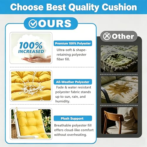 Image of QILLOWAY Outdoor Chair Cushion for Patio Furniture, Waterproof Patio Cushions with Ties, Fade Resistant Replacement Pads for Outdoor Rocking Chairs,Yellow