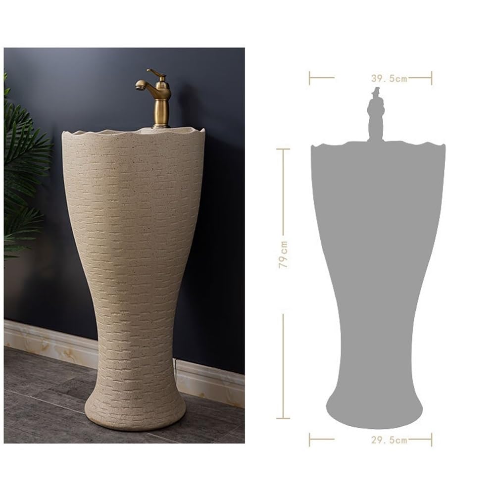 Ceramiczny zlew na cokół do łazienki z kranem i zestawem odpływowym – stylowa konstrukcja oszczędzająca miejsce dla nowoczesnego wystroju, łatwa instalacja