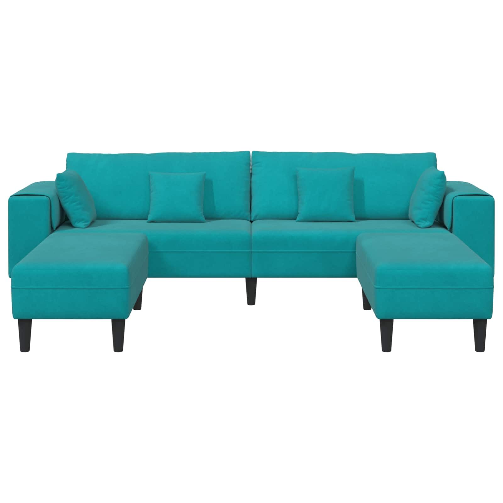 Divano 3 pezzi Turchese in velluto morbido con struttura in compensato robusto per soggiorno moderno, con braccioli quadrati, capacità 4 posti, dimensioni 250x188x76 cm, facile da assemblare