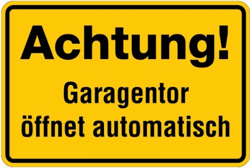 LEMAX Hinweisschild „Achtung! Garagentor öffnet Automatisch“ – Alu Geprägt, 200x300 Mm, Gelb/schwarz