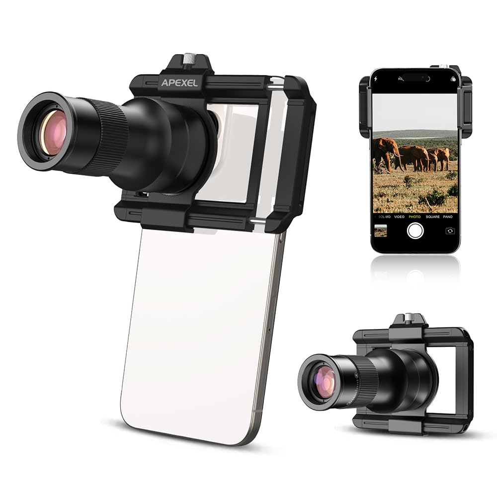 APEXEL Teleobiettivo HD 6X con Messa a fuoco Fissa e Clip Universale Migliorata, Obiettivo macro da 150 mm,Rivestimento FMC, Adatta per iPhone 17/16/15..., Samsung, Pixel e Altri Smartphone,Nero