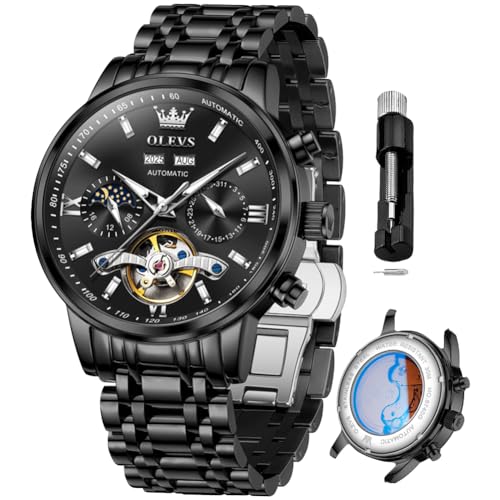 Image of OLEVS Automatic Watches for Men Luxury Skeleton Multi-Function Mechanical Watch Self Winding Date Waterproof Luminous Mens Watch