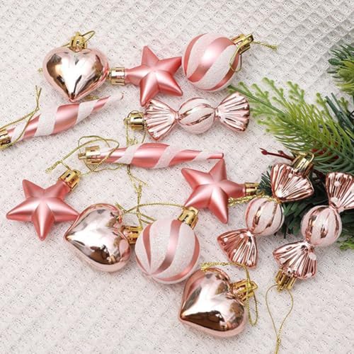 Tidevib 13 adornos de bolas de Navidad de caramelo, color rojo, plateado, champán, oro rosa, decoraciones de árbol de plástico para fiestas de vacaciones y decoración del hogar