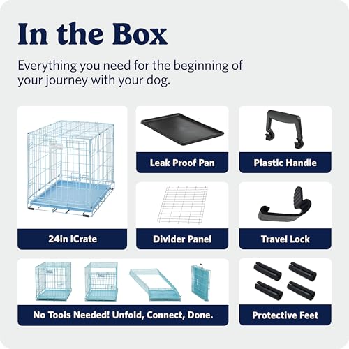 MidWest Homes for Pets 24-Inch Blue Fashion iCrate for Small Breeds, 12-20 lbs, Single Door Folding Dog Crate with Divider Panel, Leak-Proof Tray & Secure Latch, Portable, Durable & Easy to Assemble by MidWest Homes for Pets - Image 8