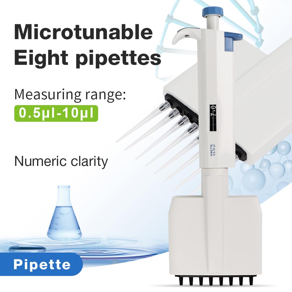 Micropipetta da Laboratorio, pipettatori multicanale a 8 canali con Volume Regolabile Automatico, Volume Regolabile da 0,5-10 µL, Finestra Digitale/intervallo Regolabile, per campionamento preciso