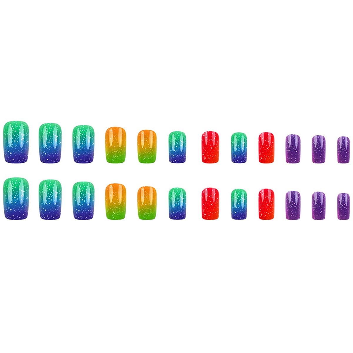 yefiuo Medium Press on Nails Square Rainbow Ombre Glitter Fake Nails Press ons Acrylic False Nails Glue on Nails Reusable Nail Tips Kit Full Cover Stick on Nails for Women Girls Nail Supplies 24Pcs