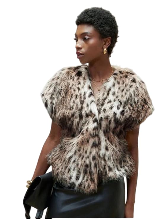 PATAKADEVI Faux Fur Animal Print Vest | For Stylish Appearance | Sleeveless Outerwear | Leopard Pattern Design | Short Length Cut | Soft Textured Fabric | Fashion Layering Piece | Trendy Attire Option