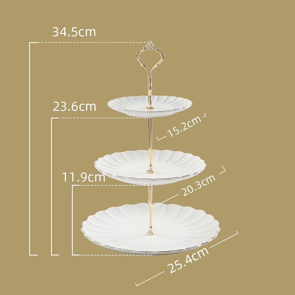 Sweejar Home Soporte de cerámica para tartas de 3 niveles, soporte escalonado para cupcakes de postre de boda para exhibición de servidor de comida de fiesta de té (blanco)