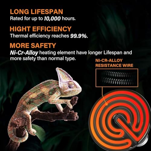 Image of VAYINATO Reptile Ceramic Heat Emitter Lamp | No-Light Heating Bulb for Lizards, Snakes, Tortoises | Long-Lasting Heat Source for Terrariums & Vivariums | Silent & Safe (Black) (50W)