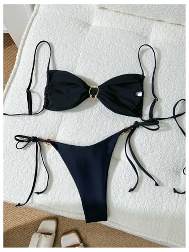 GORGLITTER Women's Metal High Waisted Thong Bikini Sets Y2K Summer Bow String Swimsuits Bathing Suit 2 Piece Swim Wear2