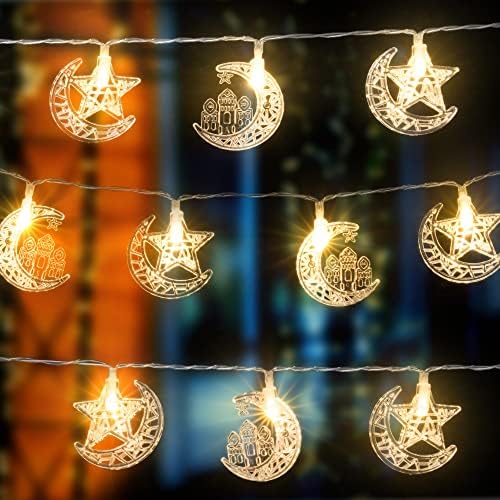 Ramadan Star Moon Castle String Lights, 2 Modes Eid Mubarak String Light Decor Battery Powered , Warm White Islamic Decor for Bedroom Wall Window Home Indoor Outdoor Party (6.5 ft 20 LEDs )