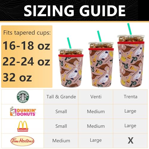 Image of YR Reusable Neoprene Insulator Sleeve for Iced Coffee Cups, 3 Pack Coffee Coolies sleeves for Iced & Hot Drinks, Cold Beverage Cooler Compatible with Starbucks Coffee and More (Horcrux)