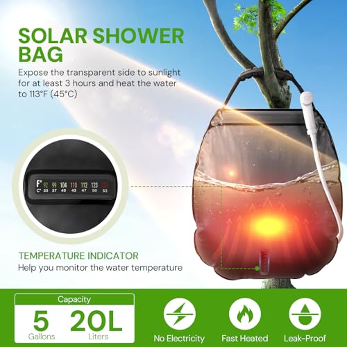 sapsisel Camping Shower Bag, ducha portátil para camping con calentamiento solar 20L miniatura 2