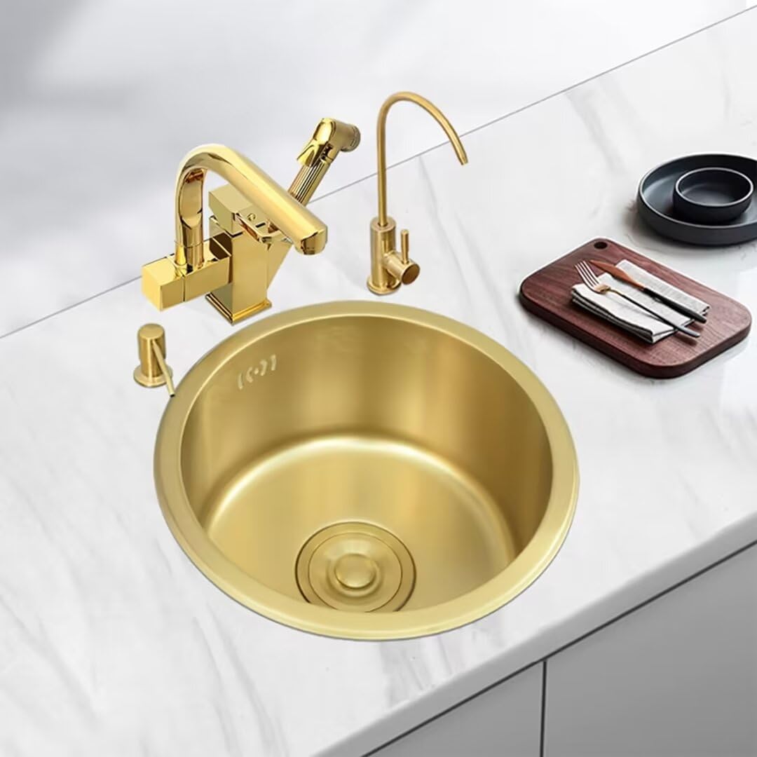 Goldene Barspüle Mit Ausziehbarem Wasserhahn – Edelstahl, 38,1 Cm, Für Küche & Bar