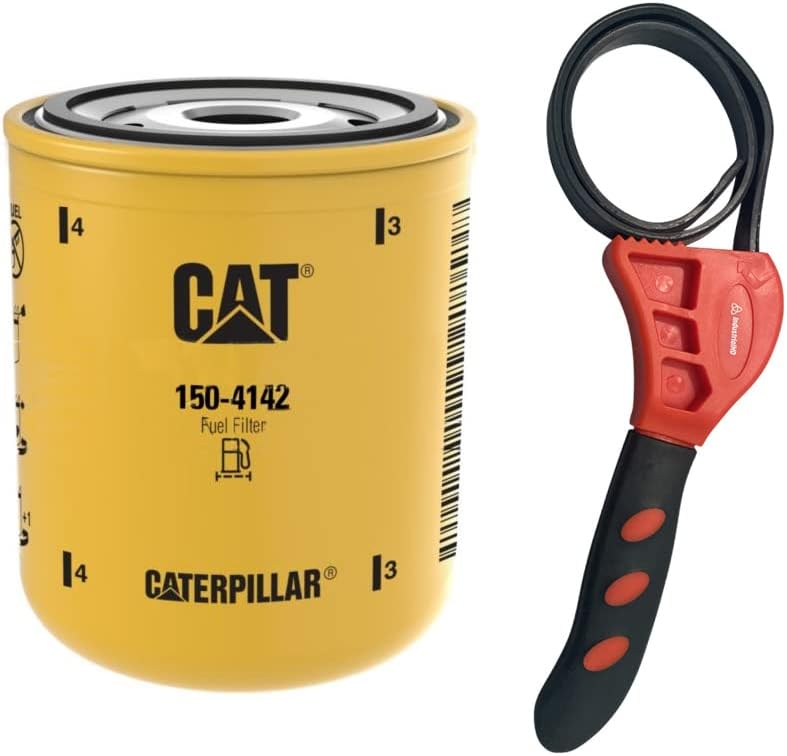 IndustrialHD Bundle with Genuine Caterpillar 150-4142 Fuel Filter and Adjustable IHD Strap Wrench, Standard Efficiency Diesel Fuel Filter, 2-Piece Equipment Service Kit