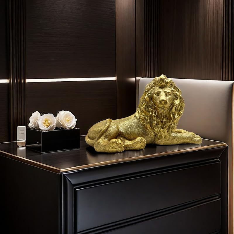 10 Inch Lion Statue Figurine Sculpture Resin Collectible Gifts for Lion Lover Office Home Decor Desk Accessories Decoration Garden Figurines Outdoor Decor Gold - Image 3