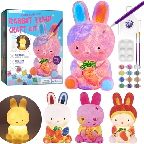 Kit de Peinture Lampe de Lapin Veilleuse 3D, Cadeau Fille 6 7 8 9 10 Ans, Loisirs Créatifs Enfant, Lapin Jouets pour filles/garçons, Kit d'Arts et...