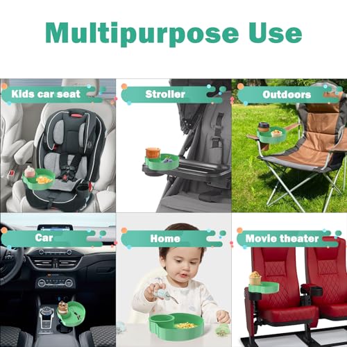 Image of [2 Packs] Kids Car Seat Tray, Travel Tray with Cup Holder for Toddler Baby, Kids Car Seat Food Snack Organizer for Road Trip, Stroller snack Organizer Travel Must Haves (Light Green)