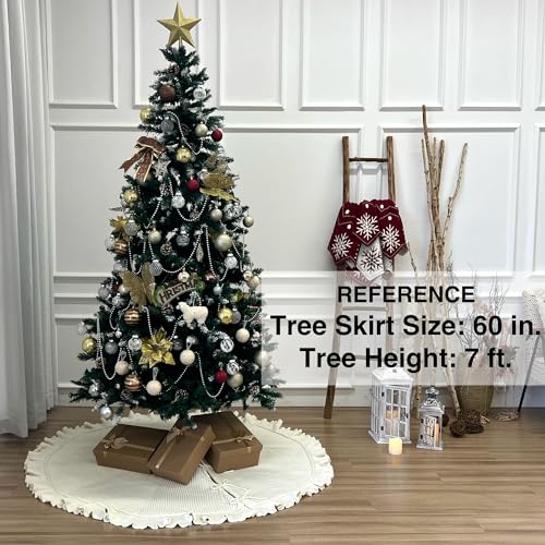 60-Inch-Ruffled-Sweater-Knit-Christmas-Tree-Skirt-with-Lace-Ties-Cream-White 60 Inch Ruffled Sweater Knit Christmas Tree Skirt with Lace Ties Cream White