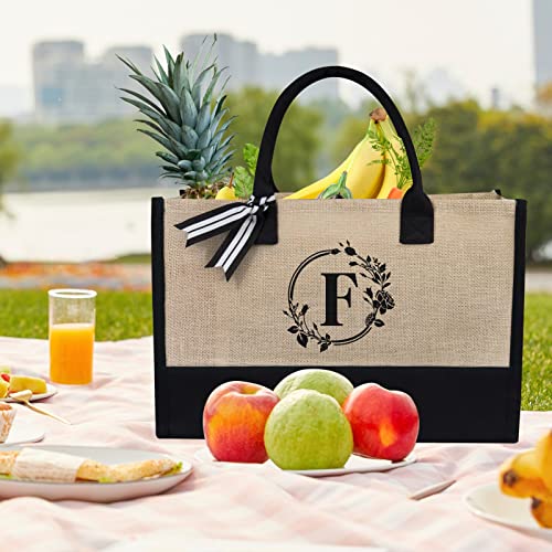 Image of TOPDesign Personalized Initial Canvas Beach Bag, Monogrammed Gift Tote Bag for Women