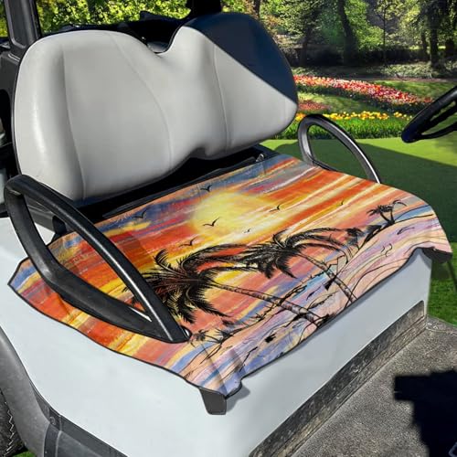 Sellikakes Golden Sunset Universal Golf Cart Seat Protector with Durable Breathable Material,Non-Slip Golf Cart Seat Covers for Travel,Sport