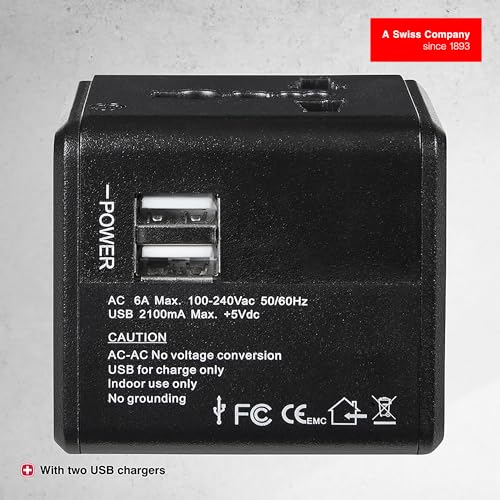 Image of Wenger Universal Travel Adapter with USB Charger for Global Travel, Black, Blend of Style & Function, Swiss Designed (604559)