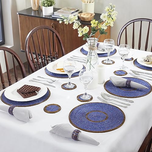 Penguin Home Handcrafted Glass Beaded Round Placemats, Coasters & Napkin Rings Set of 18 - Image 3