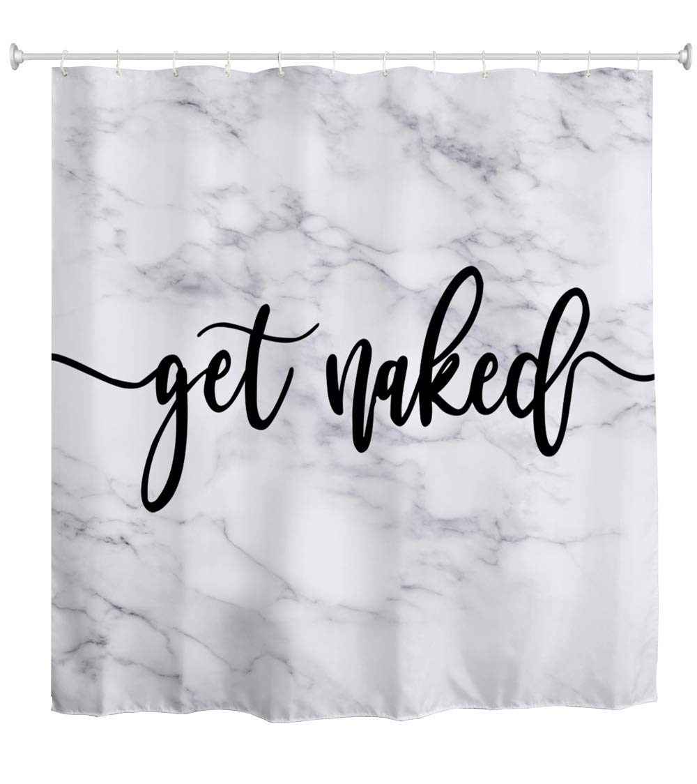 DDS-DUDES „Get Naked“ Duschvorhang-Set – Lustiger Spruch, Wasserdicht, 180x180 Cm, Mit 12 Haken