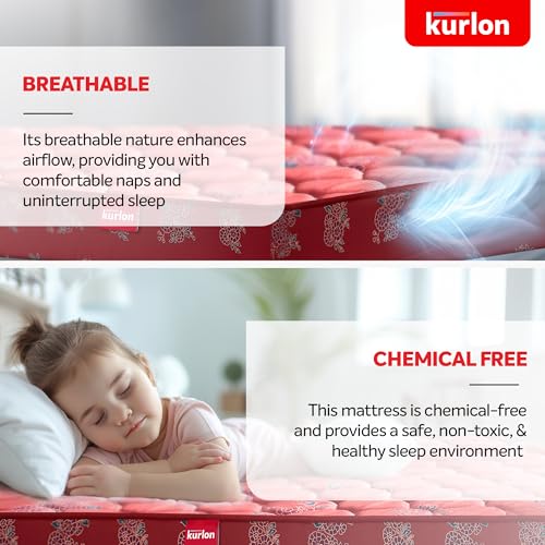 Image of Kurlon Rutile Mattress | Natural Coir Mattress | Breathable | Medium Firm Support | Natural Cooling | PU Quilted | Durable | Double Size | 78x48x7 | 5 Yrs Warranty