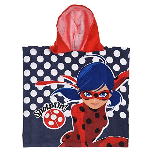 Poncho de baño con Capucha Miraculous Ladybug Rojo/Azul – Capa de baño – Albornoz de Microfibra, Talla única