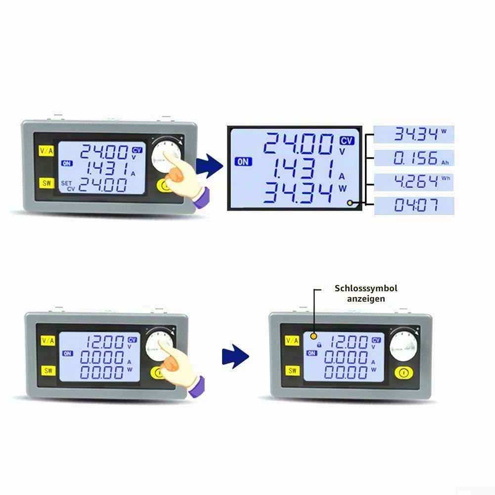 CNC Einstellbares DC geregeltes Netzteil 0-60V 20A 1200W Step-Down-Konverter mit LCD-Display für Heimwerker Labor und Industrie