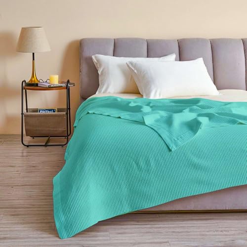 Image of Super Soft & Breathable 100% Microfiber Waffle Blanket - Throw Blanket and Quilt for Bed & Sofa 50x60 Size - Turquoise