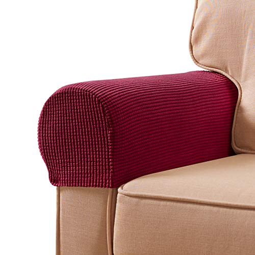 subrtex Chair Arm Covers Armrest Chair Slip Cover for Recliners Chairs Anti-Slip Armrest Slipcovers for Sofa Set of 2 with Free Fixing Tools by Twist Pins (Wine)