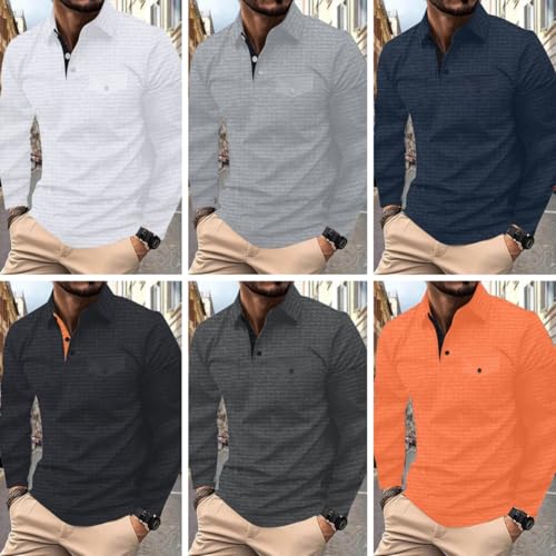 Men's Polo Shirts Long Sleeve 2025 Casual Polo T-Shirts Color Block Slim Fit Golf Polo Shirt with Pocket4