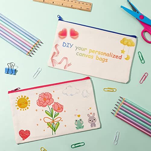 Smilcloud Blank Canvas Bags with Zipper, 20 Pcs Multipurpose Canvas Pouch, Canvas Makeup Bag Cosmetic Bags Pencil Case, DIY Craft Bags for Women Girls Students
