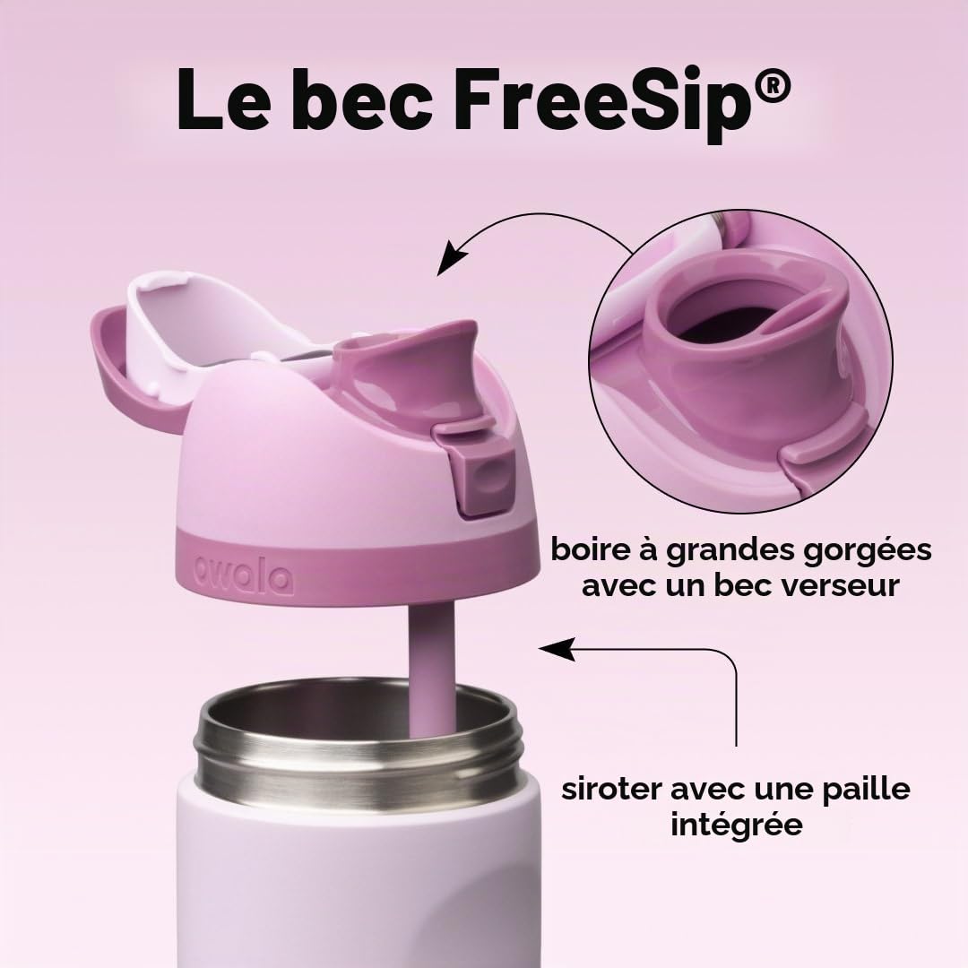 Owala FreeSip gourde isotherme en inox avec paille et couvercle, 710 ml - sans BPA, garde frais pendant 24 heures pour le sport et les voyages, Lilac You A Lot