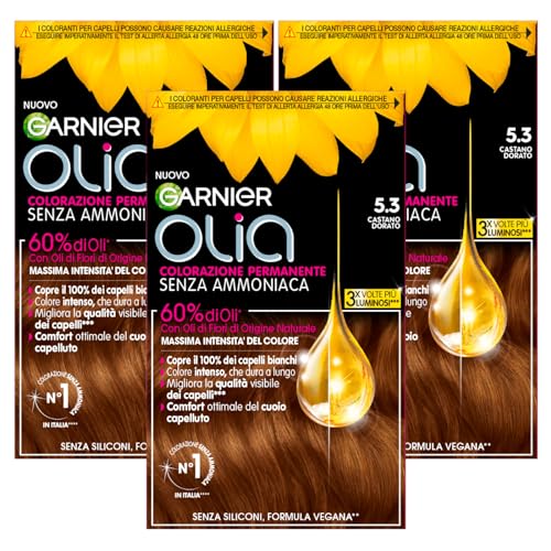 Teinture permanente sans ammoniaque Garnier Olia 5.3 pour couvrir les cheveux blancs sans odeur