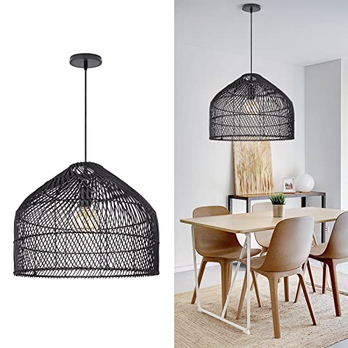 Arturesthome Black Rattan Pendant Lights Lampshade, Wicker Boho Chandelier for Kitchen Island Dining Room Entryway Foyer W 16.5"* H13