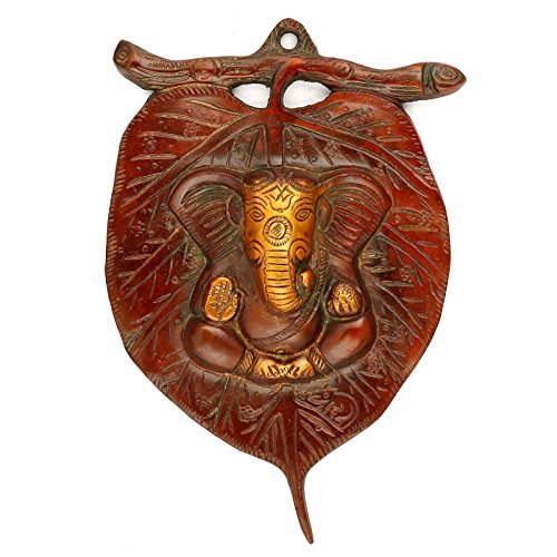 Image of Collectible India Metal Patta Ganesh Wall Hanging Multicolour Showpiece Figurine Wall Decor, Leaf Ganesha Plate Diwali Gifts