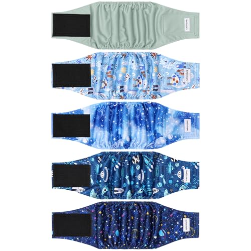 Image of 5 Pack Dog Diapers Male, High Absorbing Dog Wraps, Belly Bands for Male Dogs with Incontinence or Frequent Urination, Washable Doggie Diapers Star L