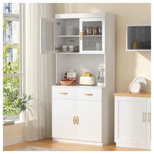 VOWNER Mueble Auxiliar de Cocina, Aparador Cocina, Armario Cocina, Buffet/Almacenaje, Alacena de Cocina Aparador, Vitrinas para Salon, 80L x 40W x 180H cm, 2 Baldas Ajustables, Blanco