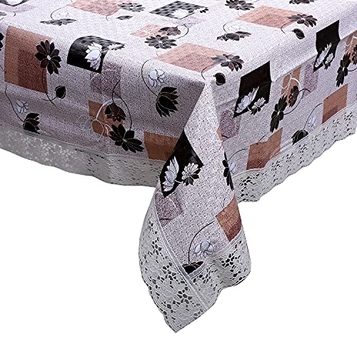 Image of Kuber Industries Flower Printed PVC 6 Seater Dining Table Cover, 60 inchx90 inch (Wine & Grey)