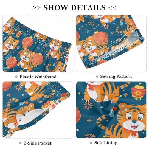 ALAZA Tiger Firework Animal Pajama Shorts Elastic Waist Casual Sleep Shorts with Pockets Size 6-143