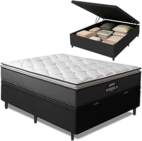 Cama Box Baú Casal Colchão Molas Ensacadas Maximus 138x188x65cm Cinza/Preto Gazin - Suporta até 120kg por Pessoa