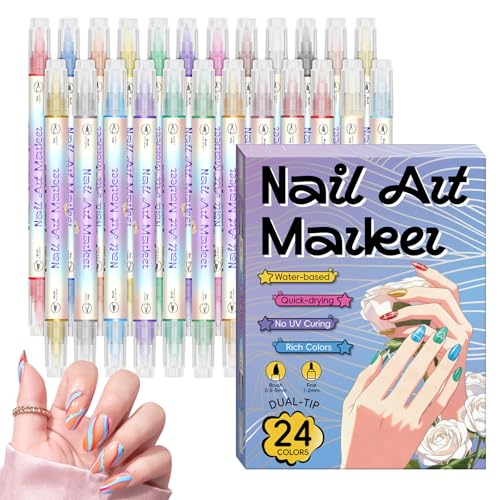 Daozhogo 24 Farben Nagellack Stift Set 0.5mm Nail Art Marker für 3D-Nagelkunst Nagellackstifte für Nägel Kinder Nageldesign für DIY Nagelkunst Premium-Schnelltrocknungsformel
