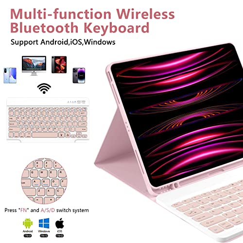 Image of Keyboard Case for iPad Air 13 inch Case Keyboard for iPad Pro 12.9 inch Case with Keyboard Compatible with iPad Pro 6th /5th /4th /3rd Generation 2022-2018 /Air (M2) with Auto Sleep /Wake Function Pink