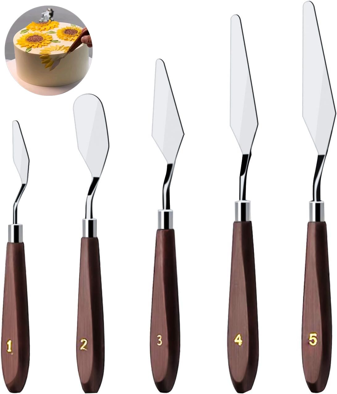 Cake Cream Spatula 5 Pieces, Stainless Steel Cake Apatula with Frosting Icing decorating Knife Art Painting Baking Pastry Tool Palette Knife for Cake Fondant Chocolate (5 Pcs)