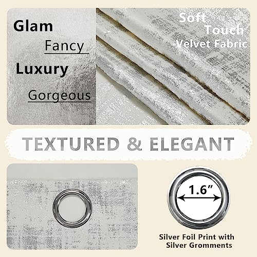 2 Panels 96 Inch Length Off White Curtains For Master Bedroom Glam Bathroom Set Powder Dressing Room Darkening Gromet Style Marble Fashion Silver Crushed Velvet Drapes For Living Room 96 Inches Long #TOP5