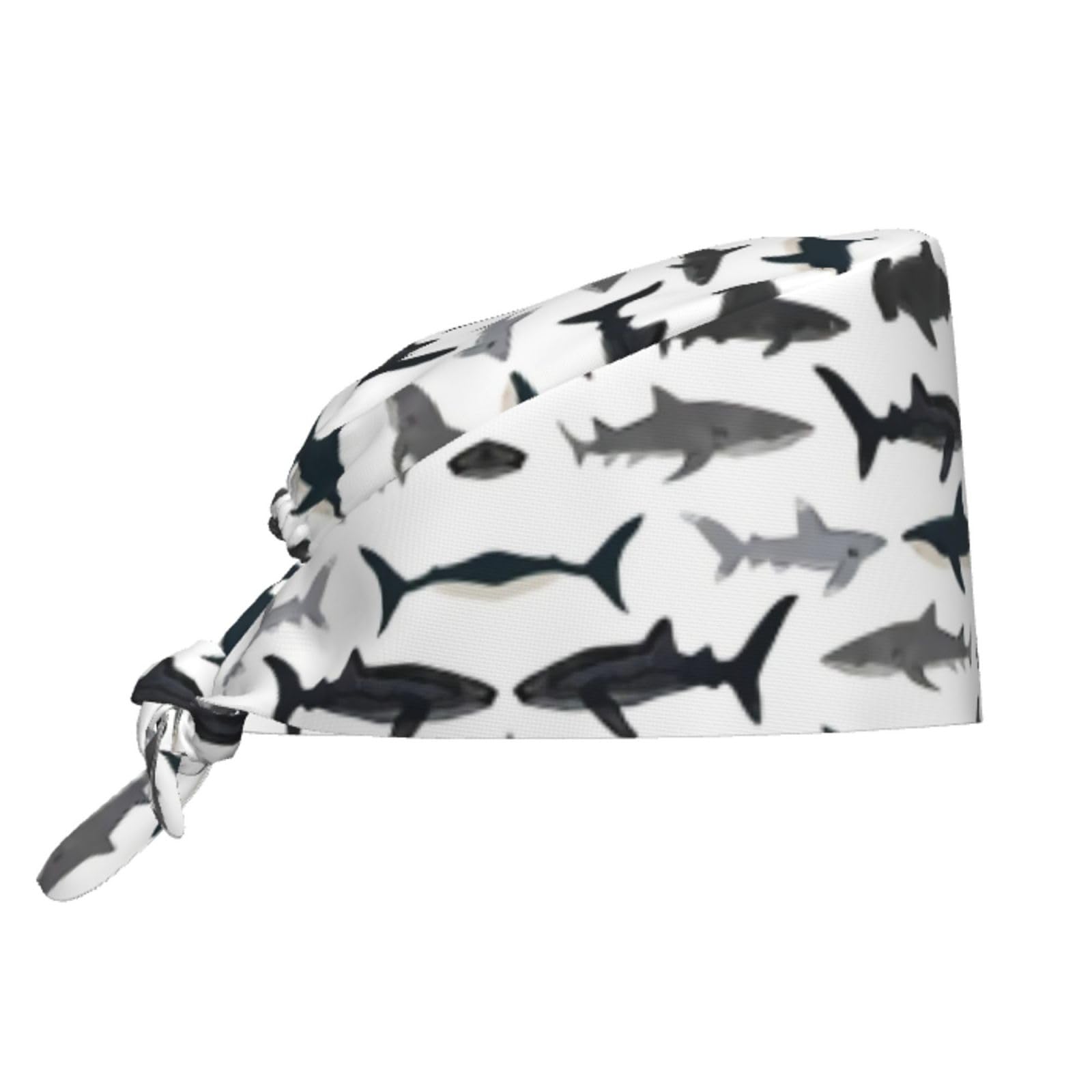 Cute Pug Dog Print Working Cap Scrub Cap with Sweatband,Adjustable Fashion Bandage Tie Back Hat Headwear for Women Men
