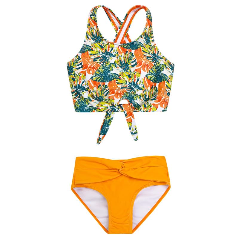 Mirawise Girls Swimsuits Swimwear Bathing Suit Beach Bikini Two Piece Tie Front Swimsiuts 4-13Y